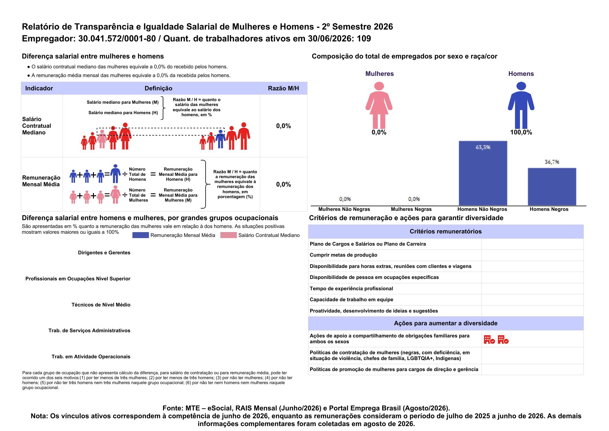 Página integral do Relatório de Transparência e Igualdade Salarial de Mulheres e Homens da DHF Empreiteira, segundo semestre de 2026